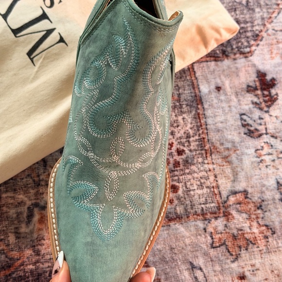 Myra Bag Turquoise Embroidered Ankle Booties - Picture 3 of 6